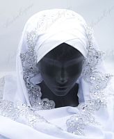 Фата кружевная №1 (белый шарф+серебро кружево)
